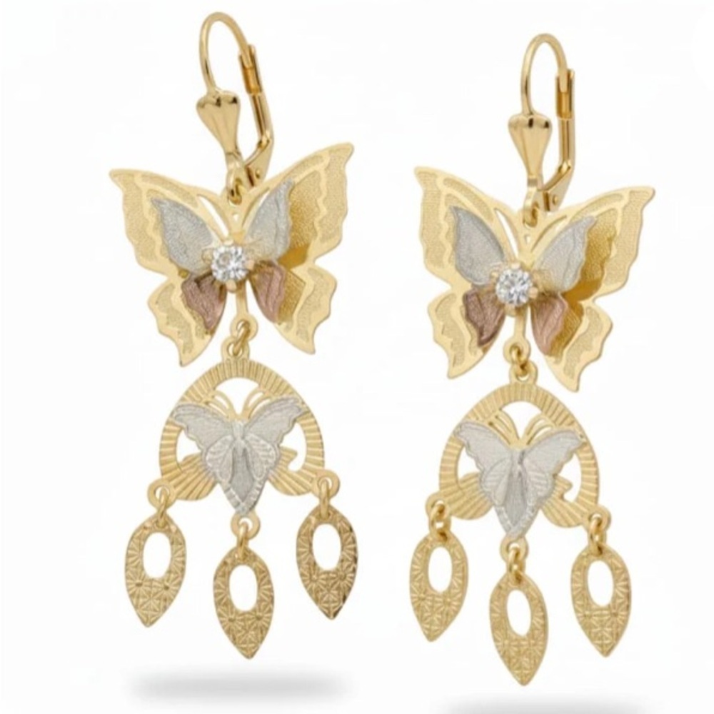 Morphed butterflies three colors 18k of gold plated